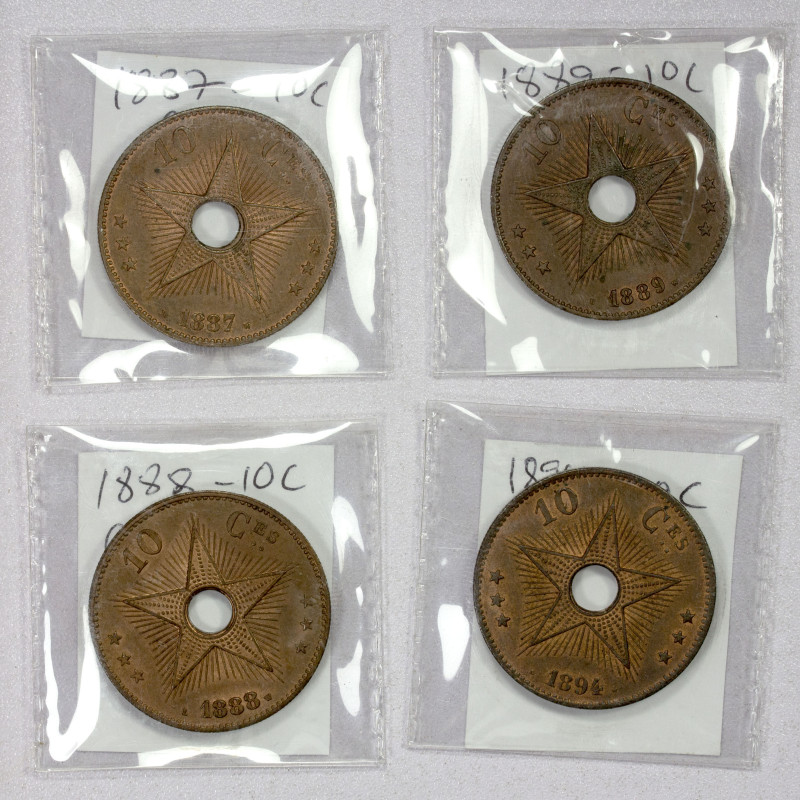 BELGIAN CONGO: LOT of 4 coins, a nice collection of coins of the Congo Free Stat...