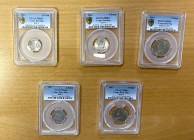 CONGO (DEMOCRATIC REPUBLIC): LOT of 5 coins, attractive group of all PCGS-graded coins including; 5 makuta 1967 KM-9 MS-65 (2 pcs), 10 sengi 1967 KM-7...