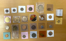 UNITED STATES: LOT of 49 coins and exonumia items, including Walking Liberty halves (18 pcs), Civil War Tokens (2), Sales Tax Tokens (1), Hard Times T...
