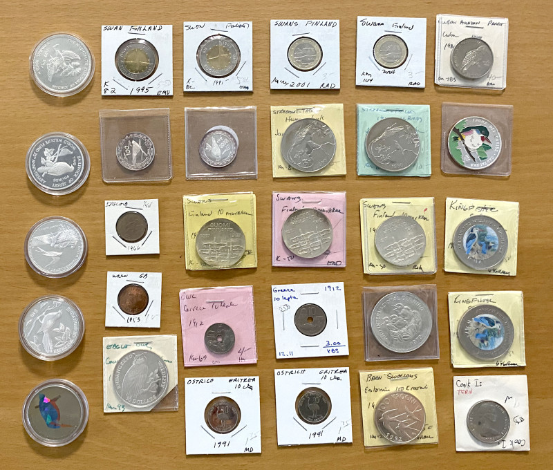 WORLDWIDE: LOT of 30 coins, featuring Birds, including from Congo Democratic Rep...