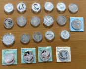 WORLDWIDE: LOT of 21 coins, featuring Birds, including from Armenia (2), Australia (1), Bahamas (1), and Belarus (17); most in silver, some crowns, av...