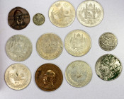 WORLDWIDE: LOT of 10 silver coins & 2 copper medals, Silver coins: Afghan: KM-913, 2½ afghanis, SH1305 year 8 (1 pc) and SH1306 year 9 (6 pcs), all EF...