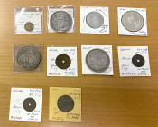 WORLDWIDE: LOT of 10 coins and tokens, including Egypt (4 pcs), Indian States/Bikanir (1), Iran (1), and Nepal (4, including 3 iron tokens of Prithvi ...