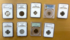 WORLDWIDE: LOT of 9 certified coins, including Bukhara (1 pc), Ceylon (1), China (1), Ecuador (1), German East Africa (1), Philippines (1), Tunisia (1...