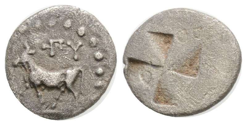 THRACE. Byzantion. 1/4 Siglos or Trihemiobol (Circa 340-320 BC).
Obv: Heifer sta...