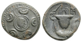KINGS OF MACEDON. Alexander III 'the Great' (336-323 BC). Ae 1/2 Unit. Uncertain mint in Asia.
Obv: Macedonian shield; on boss, head of Herakles right...