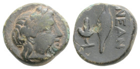 TROAS. Neandria. Ae (4th century BC).
Obv: Laureate head of Apollo right.
Rev: NEAN. Grain ear; grape bunch to right. SNG Ashmolean 1175; SNG Copenhag...