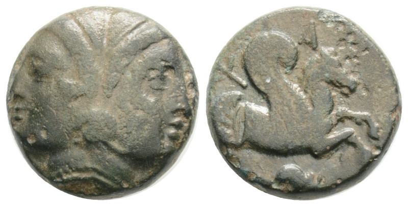 MYSIA. Lampsakos. Ae (4th-3rd centuries BC).
Obv: Janiform female head.
Rev: ΛAM...
