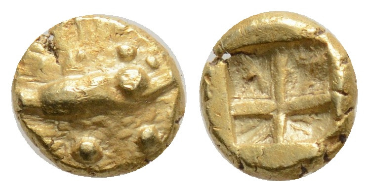 MYSIA. Kyzikos. EL 1/24 Stater (Circa 600-550 BC).
Obv: Forepart of tunny right ...