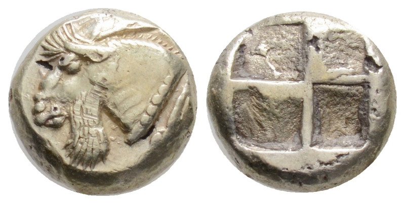 IONIA, Phokaia. (Circa 477-388 BC )
EL Fourre hekte (10mm 2.15g)
Obv: Head of a ...