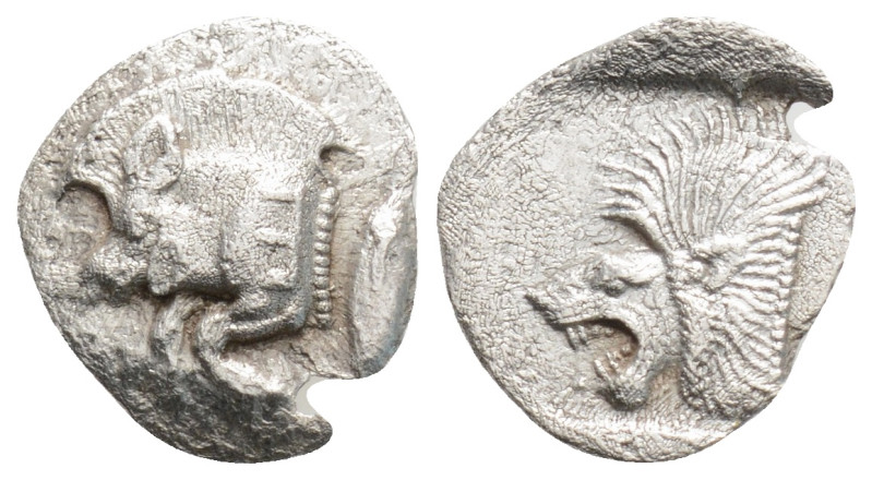 MYSIA. Kyzikos. Obol (Circa 450-400 BC).
Obv: Forepart of boar left, with E (ret...