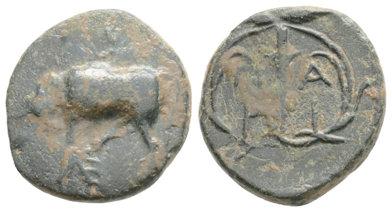 MYSIA. Parion. Ae (Circa 350-300 BC).
Obv: Bull butting left.
Rev: ΠΑ / ΡΙ in tw...