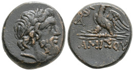 PONTOS. Amisos. Ae (Circa 100-85 BC).
Obv: Laureate head of Zeus right.
Rev: AMIΣOV. Eagle, with head right, standing left on thunderbolt; monogram to...