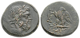 PONTOS. Amisos. Ae (Circa 85-65 BC).
Obv: Laureate head of Zeus right.
Rev: ΑΜΙΣΟΥ. Eagle standing left on thunderbolt, head right; star above; in lef...