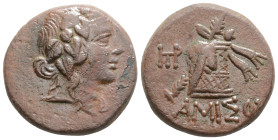 PONTOS. Amisos. Time of Mithradates VI Eupator (Circa 105-90 or 90-85 BC). Ae.
Obv: Head of Dionysos right, wearing ivy wreath.
Rev: AMIΣOY. Thyrsos l...