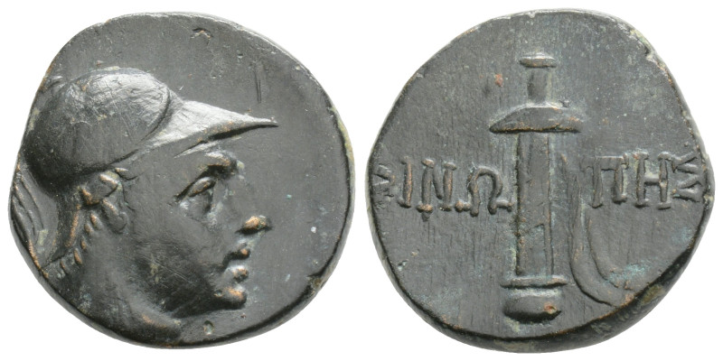 PAPHLAGONİA,Sinope, struck under Mithradates VI, (Circa 105-65 BC).Ae.
Obv: Helm...