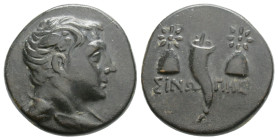 PAPHLAGONIA. Sinope. Ae. Struck under Mithradates VI (Circa 120-111 or 110-100 BC).
Obv: Draped and winged bust of Perseus right.
Rev: ΣΙΝΩ - ΠΗΣ.
Cor...
