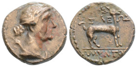 KINGS OF GALATIA. Amyntas (36-25 BC). Ae. Uncertain mint in Galatia, Pisidia or Lykaonia.
Obv: Draped bust of Artemis right, with bow and quiver over ...