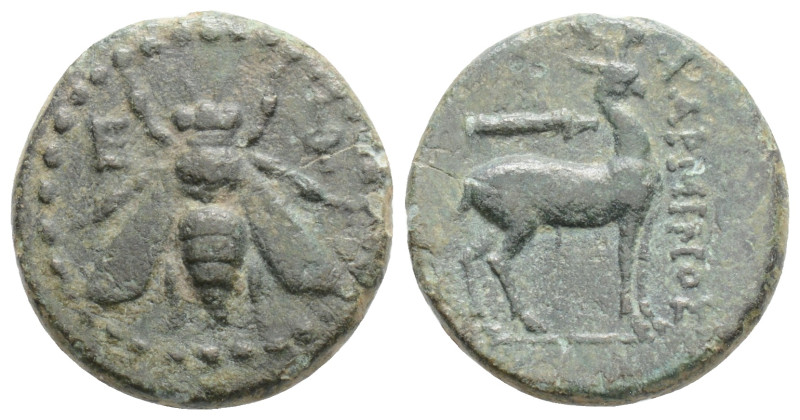 IONIA, Ephesos. Circa 200 BC. Æ.Charminos, magistrate. Obv: Bee.
Rev: Stag stand...