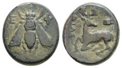 IONIA, Ephesos (Circa 390-320/00 BC). Ae.
Obv: Dias, magistrate. E-Φ, bee
Rev: ΔIAΣ. Stag kneeling left, head right; astragalos above. SNG Copenhagen ...