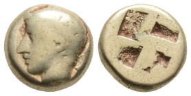 IONIA. Phokaia. EL Hekte (Circa 478-387 BC).
Obv: Head of Dionysos left, wearing ivy wreath; seal to right.
Rev: Quadripartite incuse square. Bodenste...