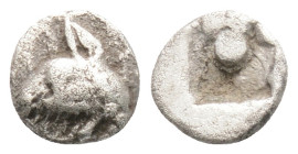 ISLANDS off THRACE, Thasos. Circa 435-411 BC. Tetartemorion. 
Obv: Dolphin to left; below, two pellets. 
Rev:: Quadripartite incuse square. McClean -....