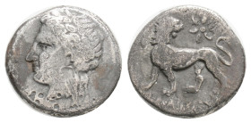 IONIA. Miletos. Hemidrachm (Circa 225-190 BC). Hemidrachm
Obv: Laureate head of Apollo left. Rev: ΣTPATOKΛHΣ. Lion standing left, head right; two mono...