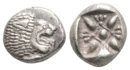 IONIA. Miletos. Obol or Hemihekte (6th-5th centuries BC).
Obv: Forepart of lion left, head right.
Rev: Stellate floral design within incuse square. SN...