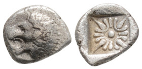 IONIA. Miletos. Obol or Hemihekte (Late 6th-early 5th centuries BC).
Obv: Head of lion left.
Rev: Stellate pattern within incuse square. SNG Kayhan I ...