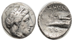 Greek
BITHYNIA, Kios (Circa 350-300 BC) AR Half Siglos or Hemidrachm (15,2 mm, 2.23 g)
Obv: KIA. Laureate head of Apollo right.
Rev: MIΛΗ / TOΣ Prow o...