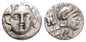 PISIDIA. Selge. Obol (Circa 350-300 BC).
Obv: Facing gorgoneion.
Rev: Helmeted head of Athena right; astragalos to left.
SNG BN 1930-4.
Condition: Ver...