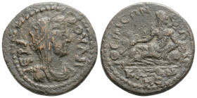 PHRYGIA, Themisonium. Pseudo-autonomous issue. 3rd century AD. 
Obv: Veiled and draped bust of Boule right.
Rev: River god Cazanes reclining left, hol...