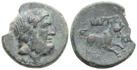 PHRYGIA. Cadi. Pseudo-autonomous issue, 1st century BC. AE. Artemidoros, magistrate, SE 256 = 57/6 BC.
Obv: Laureate head of Zeus to right; below, CN...