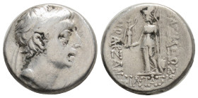 Kings of Cappadocia. Ariobarzanes II Philopator AR Drachm. Eusebeia-Mazaka, dated RY 8 (55 BC). Diademed head right /
Athena Nikephoros standing left;...