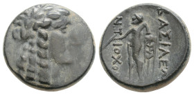 SELEUKID KINGDOM. Antiochos III Megas.(Circa 223-187 BC).Ae. Sardes mint.
Obv: Laureate head of Apollo right.
Rev: BAΣIΛEΩΣ ANTIOXOY.
Apollo standing ...