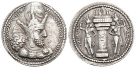 SASANIAN KINGS. Šābuhr (Shahpur) I. AD 240-272. AR Drachm. Sakastan(?) mint. Phase 1c, circa AD 252/3-258. Obv: Crowned bust right.
Rev: Fire altar f...