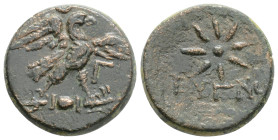 PISIDIA. Antioch. Ae (1st century BC). Asklepiodoros, magistrate.
Obv: Eagle standing right on thunderbolt, with wings spread; Γ to right.
Rev: ANTIOX...