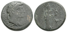 IONIA. Smyrna. Augustus with Livia (27 BC-AD 14). Leontiskos Hippomedontos, magistrate.
Obv: ΣEBAΣTΩI ZMYPNAIOI. Jugate heads of Augustus and Livia ri...