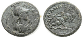 Roman Provincial, Phrygia. Apameia . Pseudo-autonomous issue AD 100-200.
Bronze Æ, 16,4 mm., 3,01g.AΠAMЄΩN, helmeted and draped bust of Athena right, ...