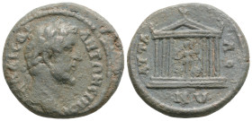 PAMPHYLIA. Attalea. Antoninus Pius (138-161). Ae.
Obv: ΚΑΙϹΑΡ ΑΝΤΩΝƐΙΝΟϹ.
Laureate, draped and cuirassed bust right.
Rev: ATTAΛEΩN.
Temple with six co...