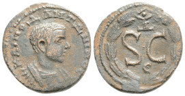 SYRIA. Seleucis and Pieria. Antioch. Elagabalus (218-222). Ae.
Obv: AYT K M AVP ANTΩNINOC C.
Laureate bust right.
Rev: Δ / S(retrograde) S / C. Legend...