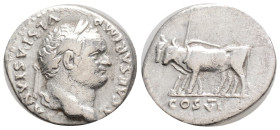 VESPASIAN (69-79 AD). AR, Denarius. Rome.
Obv: IMP CAESAR VESPASIANVS AVG.
Laureate head of Vespasian, right.
Rev: COS VIII.
Pair of oxen under yoke, ...