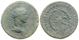 TRAJAN (98-117). As. Rome, for use in Syria.
Obv: IMP CAES NER TRAIANO OPTIMO AVG GERM.
Radiate, draped and cuirassed bust right, seen from front.
Rev...
