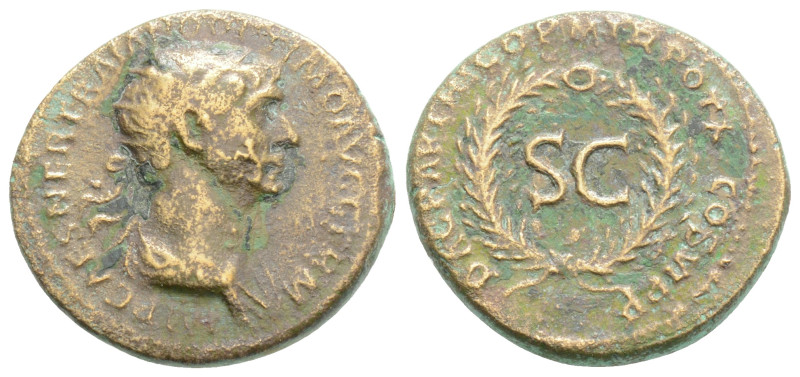 TRAJAN (98-117). As. Rome, for use in Syria.
Obv: IMP CAES NER TRAIANO OPTIMO AV...