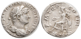 HADRIAN (117-138). Denarius. Rome.
Obv: IMP CAESAR TRAIAN HADRIANVS AVG.
Laureate bust right, with slight drapery.
Rev: P M TR P COS III / CONCORD.
Co...