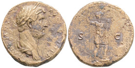HADRIANUS (117-138), Sestertius, Rome. (AD 134-138) Ae.
Obv: HADRIANVS - AVG COS III P P, laureate and draped bust r., 
Rev: Emperor, in military dres...
