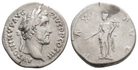 ANTONINUS PIUS (138-161 AD). Rome. AR Denarius.
Obv: ANTONINVS AVG PIVS P P COS III, laureate head right.
Rev: PAX AVG, Pax standing facing, head left...