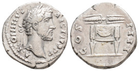 ANTONINUS PIUS (138-161). Denarius. Rome.
Obv: ANTONINVS AVG PIVS P P.
Laureate head right.
Rev: COS IIII.
Thunderbolt over draped throne.
RIC 13...