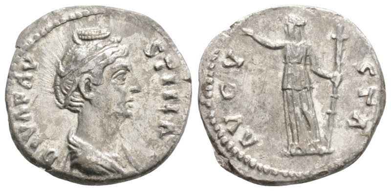 DIVA FAUSTINA I (Augusta, 138-140). Denarius. Rome.
Obv: DIVA FAVSTINA.
Draped b...