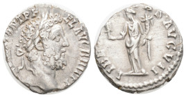 Marcus Aurelius AD 161-180. Rome. Denarius.
Obv: laureate head right
Rev: Liberalitas standing left, holding abacus with right and cornucopia with lef...